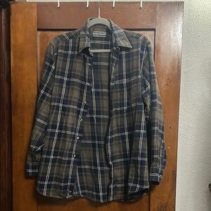 Navy and Gray Plaid Button-Up Shirt